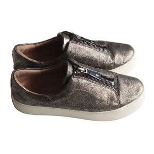 Frye Lena Zip Low Top Platform Shoes 6 Black Gunmetal Metallic Leather